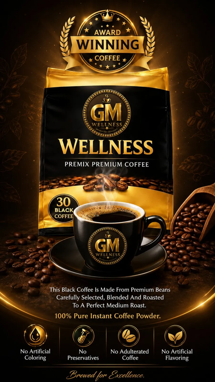 Premium BLACK Coffee - No Sugar